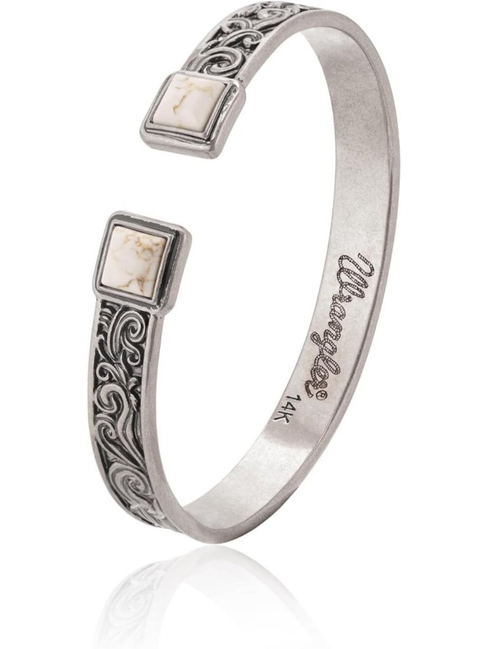 Western Turquoise Cuff Bracelet for Women | Adjustable Silver Plated Bangle